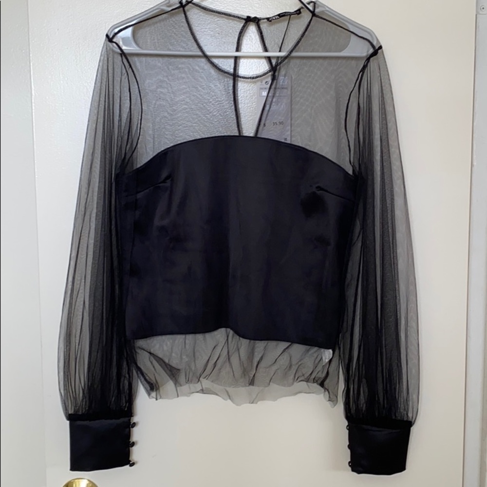 Zara Black Combination Tulle Top - Picture 2 of 3